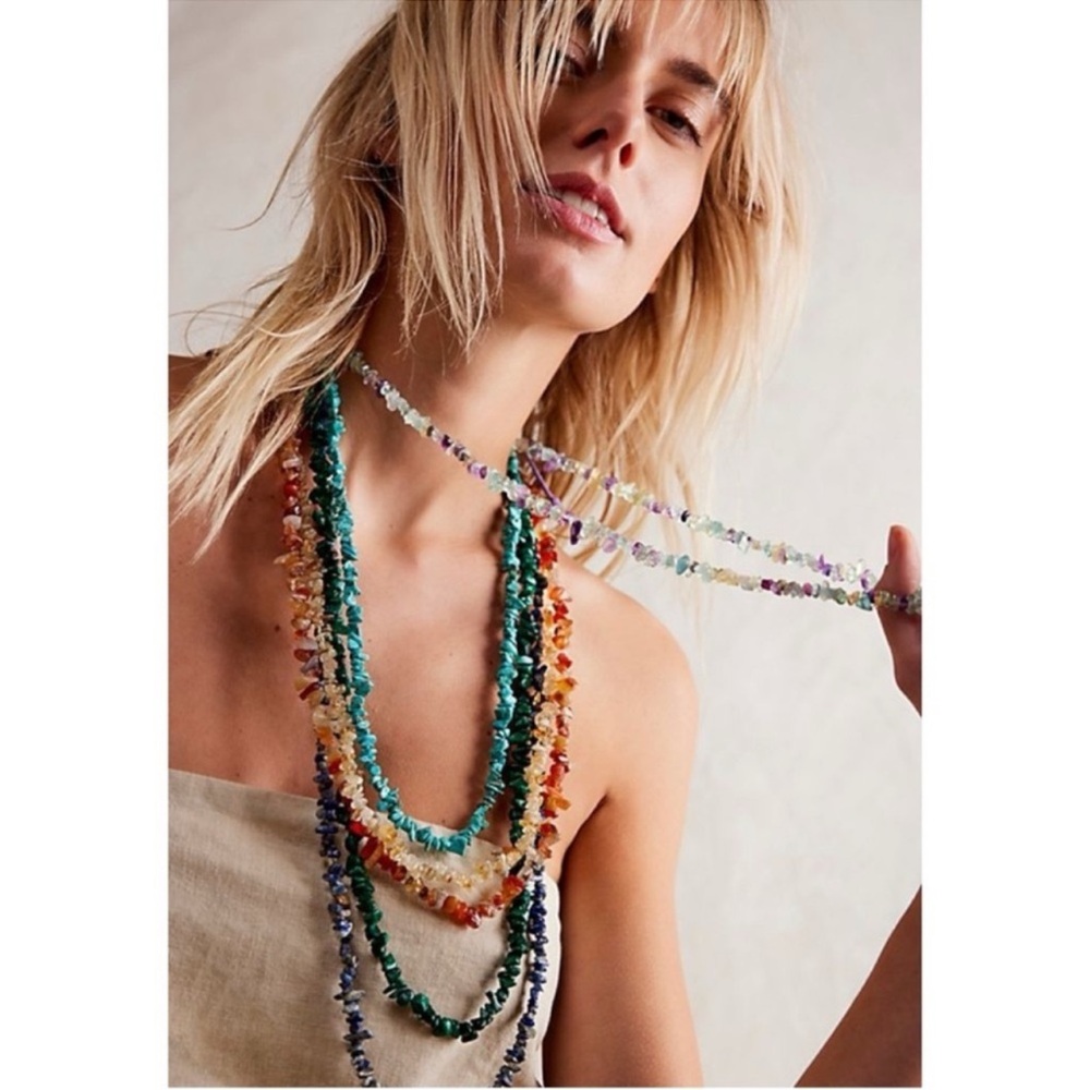 Free People Purple And Green Coastal Bohemian Beach Single Strand Necklace